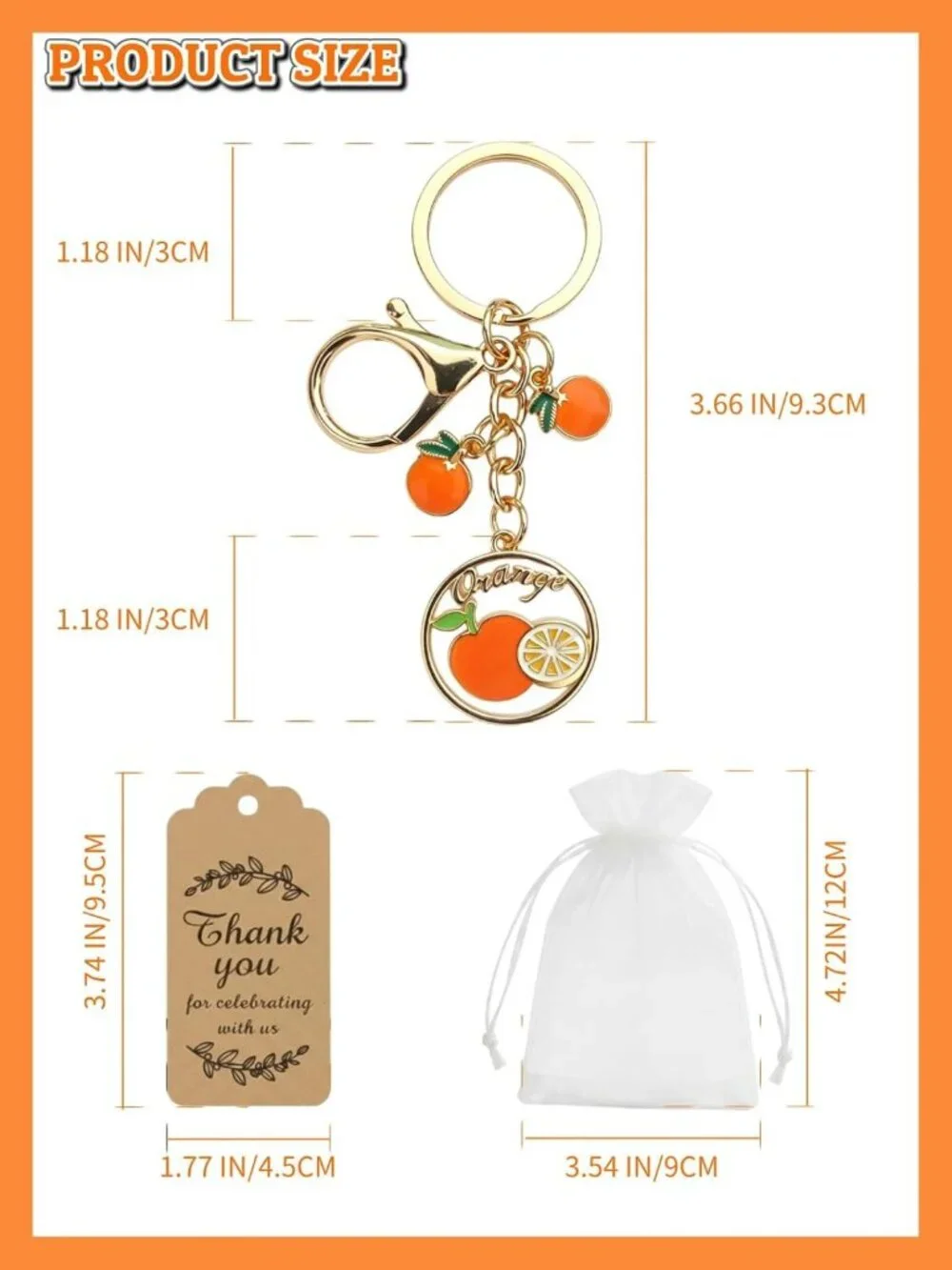 20 Orange Fruit Keychains with Thank You Cards & Gift Bags - Perfect for